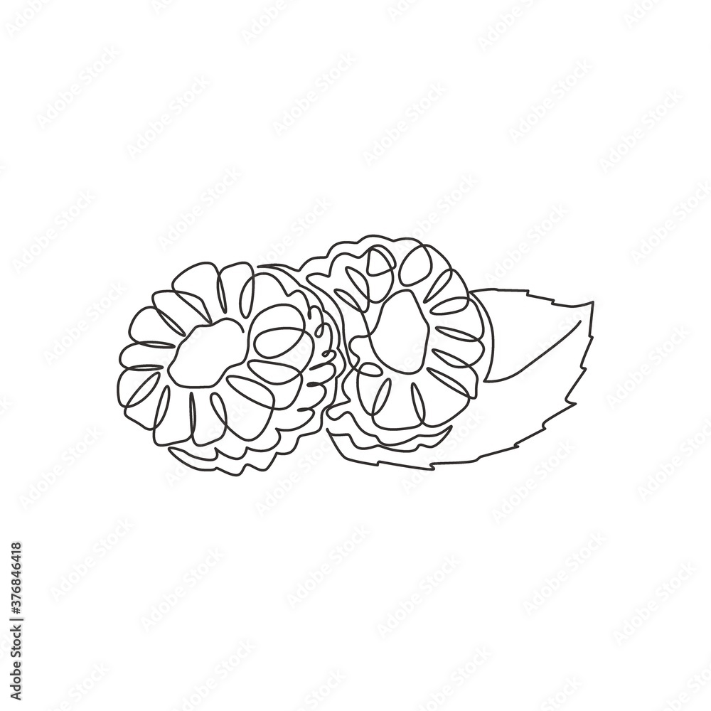 One single line drawing of half sliced healthy organic raspberry for orchard logo identity. Fresh berries fruitage concept for fruit garden icon. Modern continuous line draw design vector illustration One single line drawing of half sliced healthy organic raspberry for orchard logo identity. Fresh berries fruitage concept for fruit garden icon. Modern continuous line draw design vector illustration