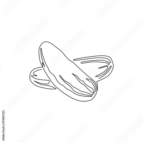 Single continuous line drawing of whole healthy organic cucumber for orchard logo identity. Fresh vegetable concept for vegan garden icon. Modern one line draw design vector graphic illustration