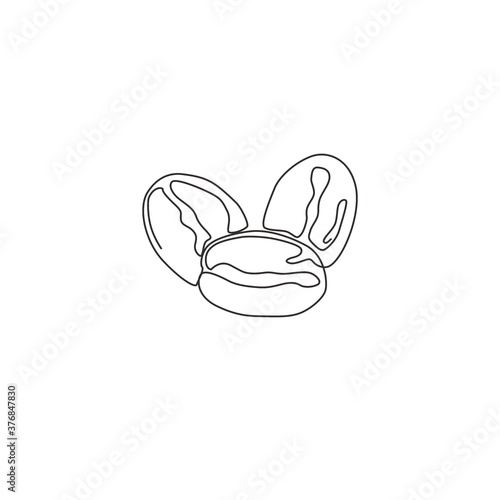 One continuous line drawing whole healthy organic coffee bean for restaurant logo identity. Fresh aromatic seed concept for coffee shop icon. Modern single line draw design graphic vector illustration