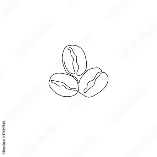 One single line drawing whole healthy organic coffee bean for restaurant logo identity. Fresh aromatic seed concept coffee drink icon. Modern continuous line draw graphic design vector illustration