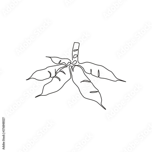 Single continuous line drawing of whole healthy organic cassava for plantation logo identity. Fresh Edible starchy tuberous root concept for farm icon. Modern one line draw design vector illustration