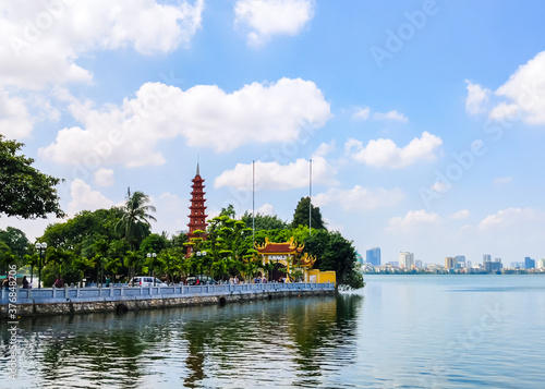 Pagodas by the lake in Hanoi in Vietnam