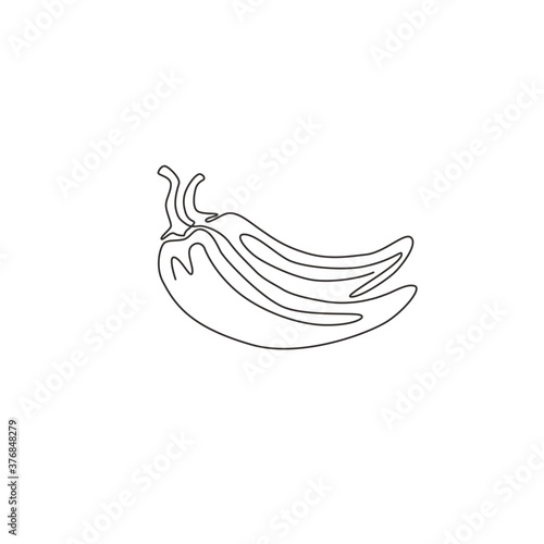 One continuous line drawing of whole healthy organic hot chili for farm logo identity. Fresh chile pepper concept for vegetable icon. Modern single line draw graphic design vector illustration