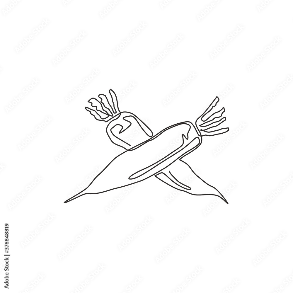 Single continuous line drawing of whole healthy organic white radish for farm logo identity. Fresh Japanese daikon concept for vegetable icon. Modern one line draw design graphic vector illustration Single continuous line drawing of whole healthy organic white radish for farm logo identity. Fresh Japanese daikon concept for vegetable icon. Modern one line draw design graphic vector illustration