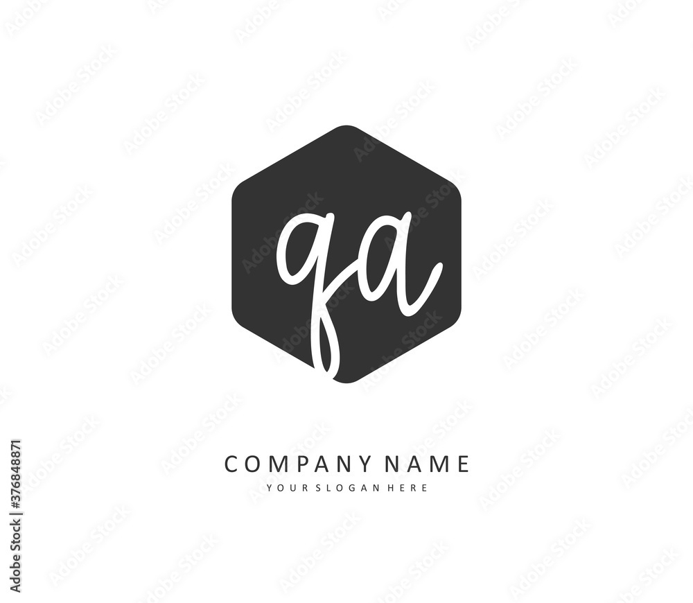 Q A QA Initial letter handwriting and signature logo. A concept handwriting initial logo with template element.