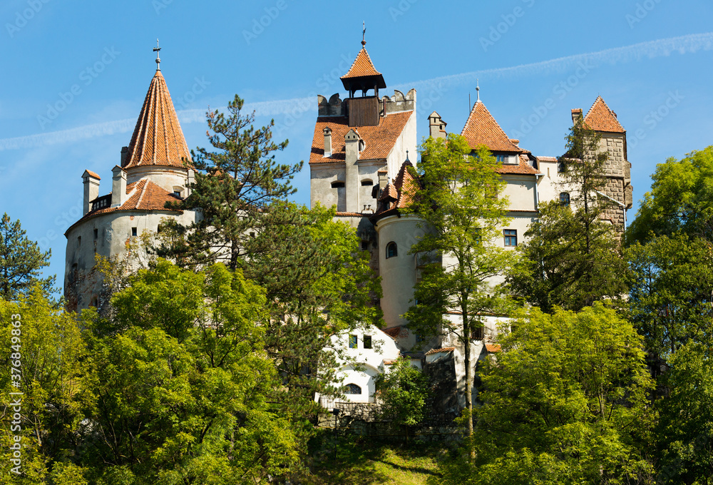 Landscape with famous Bran Castle, between Transylvania and Wallachia, Romania