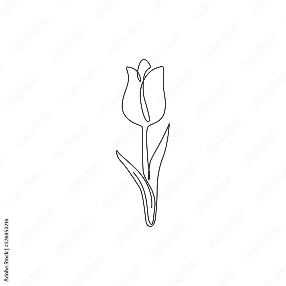 One continuous line drawing beauty fresh tulip for logo. Printable decorative Holland nationality flower concept home wall decor poster art. Modern single line draw design vector graphic illustration One continuous line drawing beauty fresh tulip for logo. Printable decorative Holland nationality flower concept home wall decor poster art. Modern single line draw design vector graphic illustration