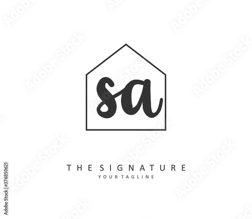 SA Initial letter handwriting and signature logo. A concept handwriting initial logo with template element.