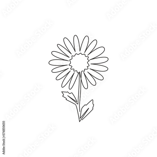 One continuous line drawing of beauty fresh bellis perennis for wall decor art poster. Printable decorative daisy flower concept for fabric textile. Modern single line draw design vector illustration