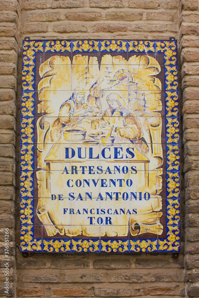 Street sign of Monastery of San Antonio de Padua in Toledo, Spain