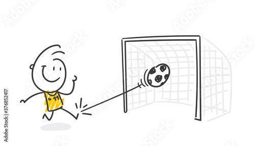 Strichfiguren / Strichmännchen: Fußball, Torschuss, Tor. (Nr. 552)