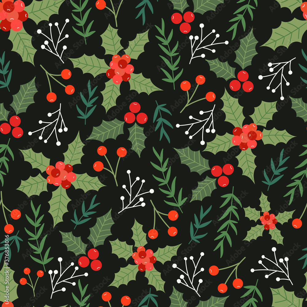 Christmas seamless pattern on dark background with Pine tree.Holiday background. Christmas seamless pattern on dark background with Pine tree.Holiday background.