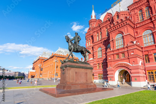 Monument to Marshal Zhukov at Historical museum on Manezhnaya Square, Moscow, Russia