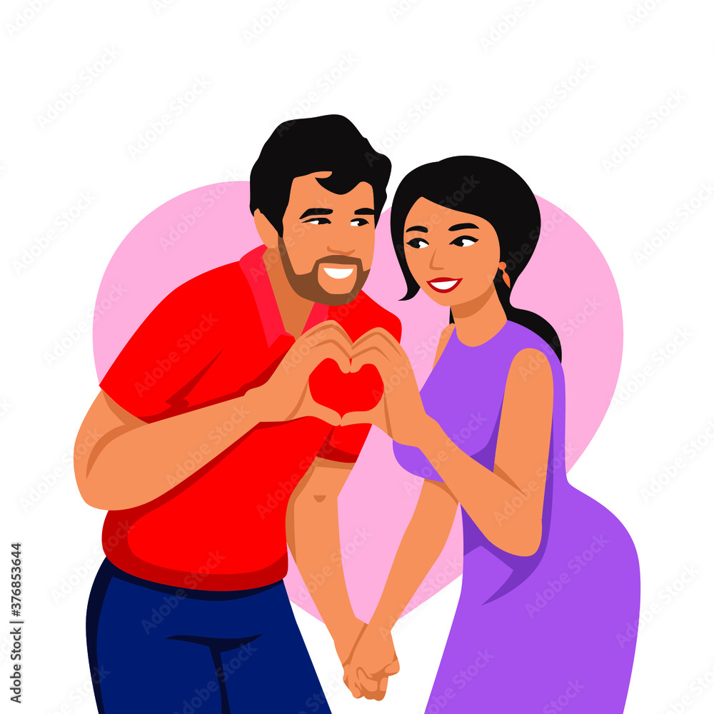 Couple in love. Man and woman embracing each other affectionately. Characters for the feast of Saint Valentine. Vector illustration in cartoon style Couple in love. Man and woman embracing each other affectionately. Characters for the feast of Saint Valentine. Vector illustration in cartoon style
