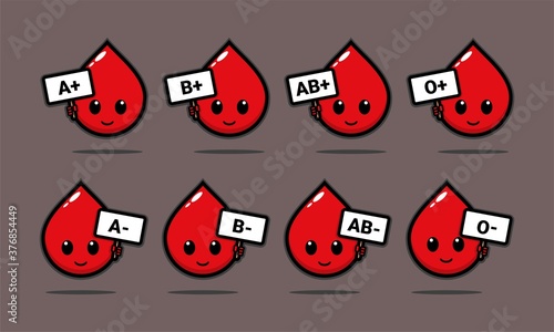 Cute blood type group. Blood cells character. Illustration vector 