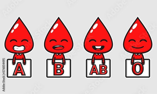 Set of happy cute different blood type. Illustration vector