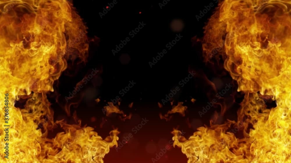 Flaming fire with black background and flying sparks Flaming fire with black background and flying sparks