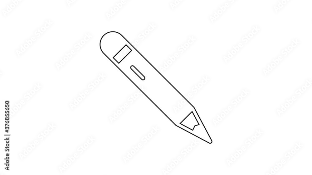 Black line Pencil with eraser icon isolated on white background. Drawing and educational tools. School office symbol. 4K Video motion graphic animation. Black line Pencil with eraser icon isolated on white background. Drawing and educational tools. School office symbol. 4K Video motion graphic animation.