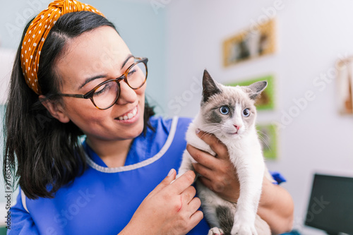 Vets with a cat in the x-ray room