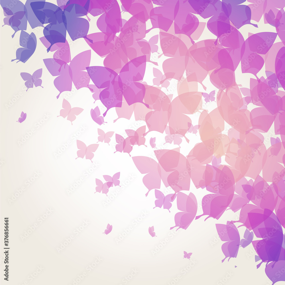 Pink and purple butterflies on cream background - vector design