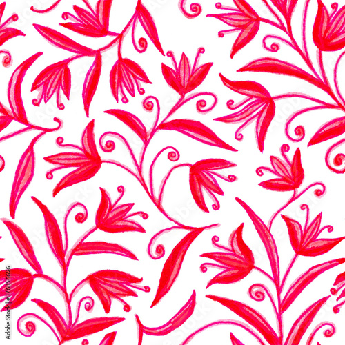 Red and white repeating floral watercolor pattern