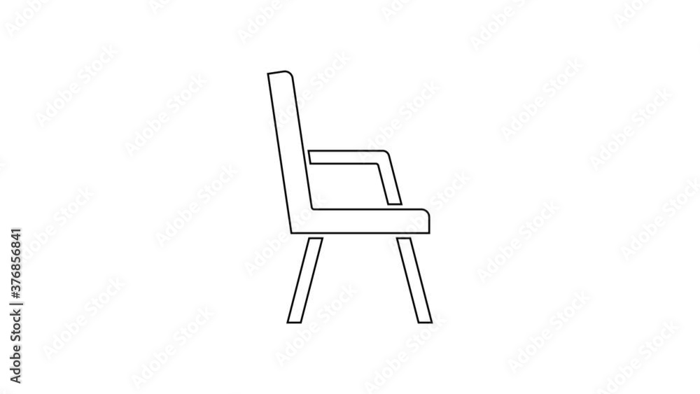 Black line Armchair icon isolated on white background. 4K Video motion graphic animation. Black line Armchair icon isolated on white background. 4K Video motion graphic animation.