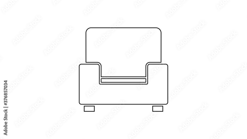 Black line Armchair icon isolated on white background. 4K Video motion graphic animation. Black line Armchair icon isolated on white background. 4K Video motion graphic animation.