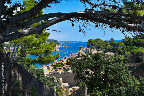 Medieval landscape with castle in the background on the coast of Tossa de Mar.