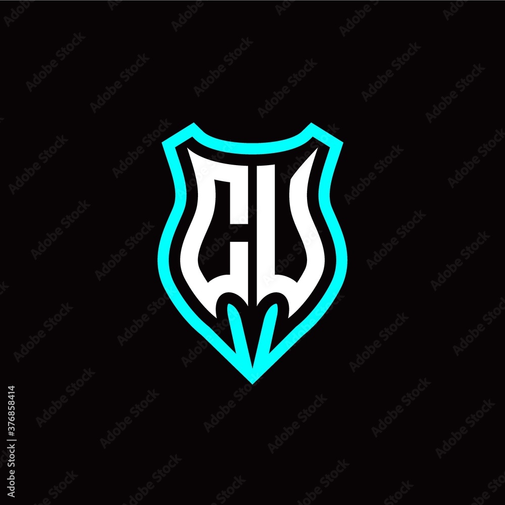 Initial C U letter with shield modern style logo template vector