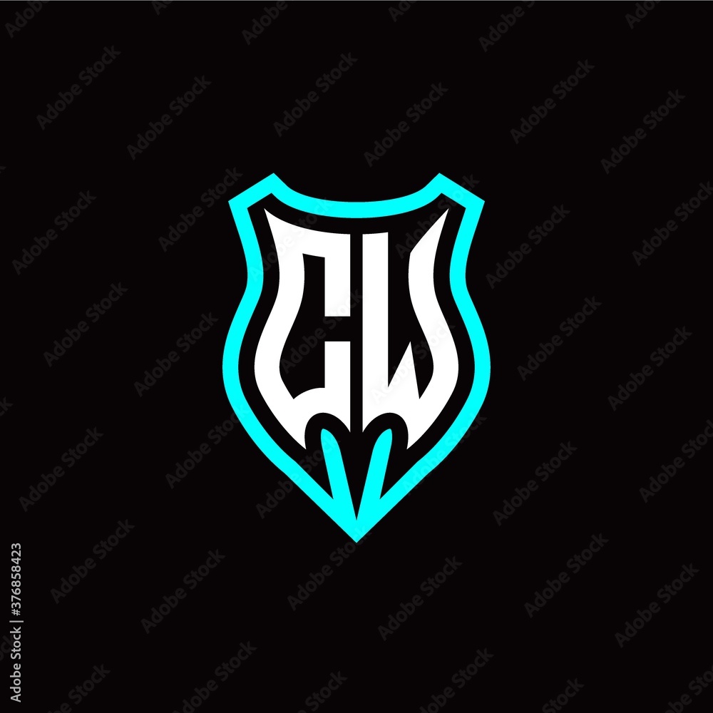 Initial C W letter with shield modern style logo template vector