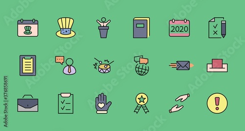 International Presidents Day Set Line Vector Icons. Contains such Icons as Hat, President, Voting, USA, Flag, Elections, Government, Ballot, Box, Check, Politics and more Editable Stroke 32x32 Pixels