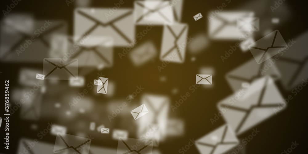 Abstract gold background with flying envelopes Abstract gold background with flying envelopes