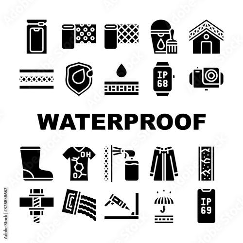 Waterproof Material Collection Icons Set Vector Illustrations