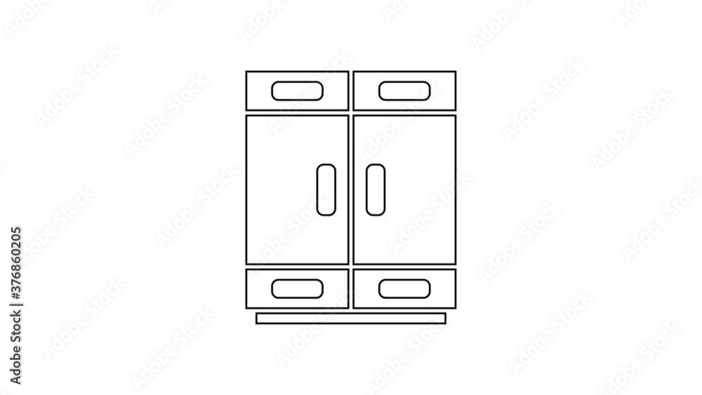 Black line Wardrobe icon isolated on white background. 4K Video motion graphic animation. Black line Wardrobe icon isolated on white background. 4K Video motion graphic animation.