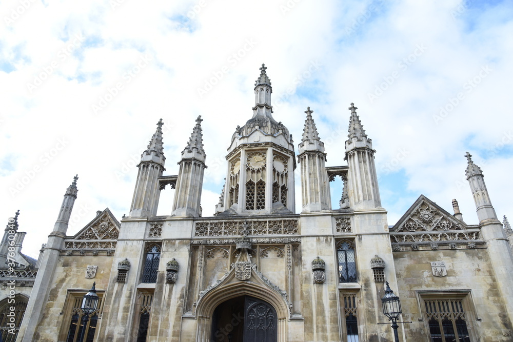 Cambridge university college gothic chapel and entrance facade architecture