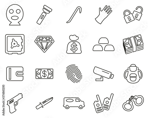 Thief Or Burglar Icons Black & White Thin Line Set Big
