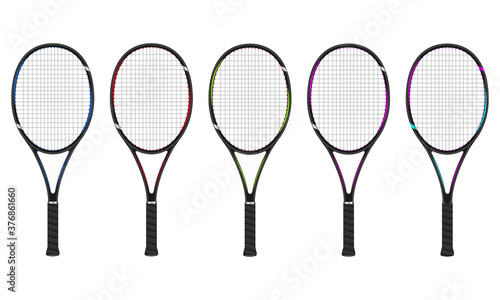 Tennis racket set, 3d vector illustration