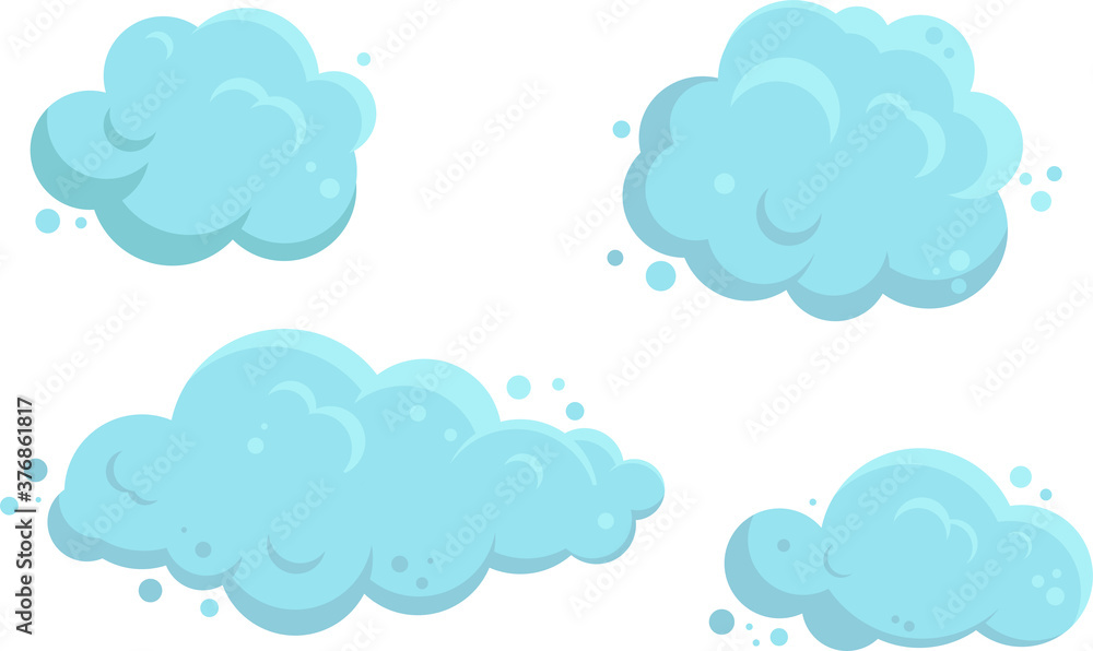 Set of air blue clouds, different shapes, soap foam from bubbles, vector illustration Set of air blue clouds, different shapes, soap foam from bubbles, vector illustration