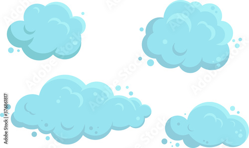 Set of air blue clouds, different shapes, soap foam from bubbles, vector illustration