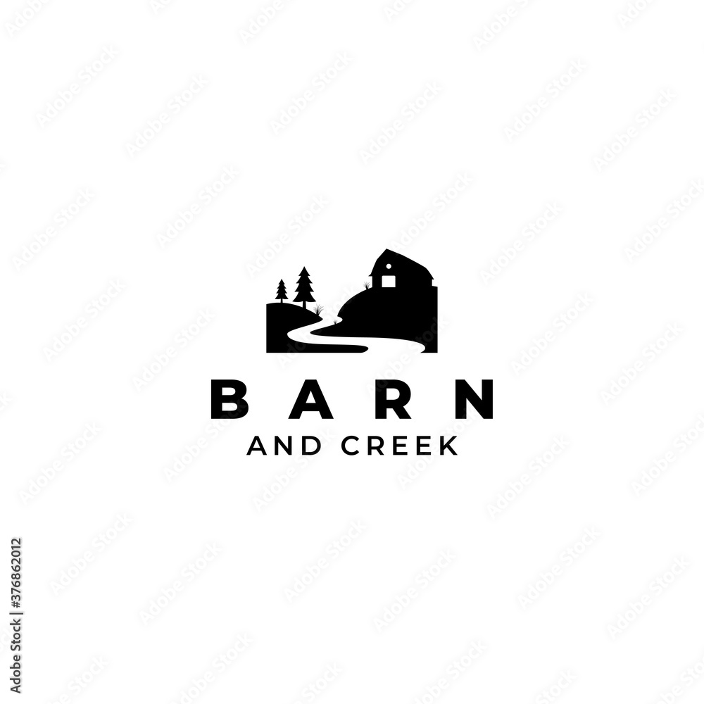 Barn and river creek logo vector template