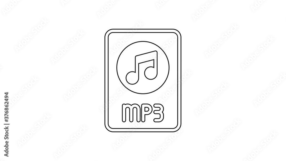 Black line MP3 file document. Download mp3 button icon isolated on white background. Mp3 music format sign. MP3 file symbol. 4K Video motion graphic animation. Black line MP3 file document. Download mp3 button icon isolated on white background. Mp3 music format sign. MP3 file symbol. 4K Video motion graphic animation.