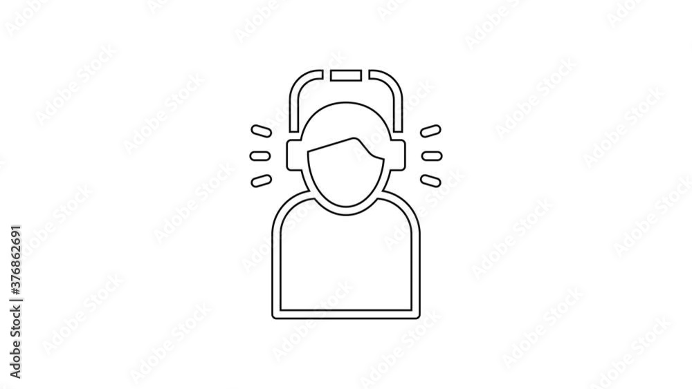 Black line Man in headphones icon isolated on white background. 4K Video motion graphic animation. Black line Man in headphones icon isolated on white background. 4K Video motion graphic animation.
