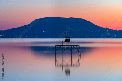 Slika na platnu quite morning sunrise at lake balaton in hungary