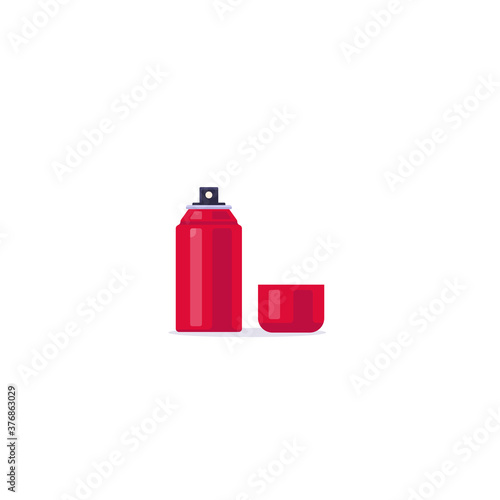 Body spray aerosol. Spray flat style vector. Red paint, or other graffiti color. Deodorant or other household chemicals, insecticide on white background.