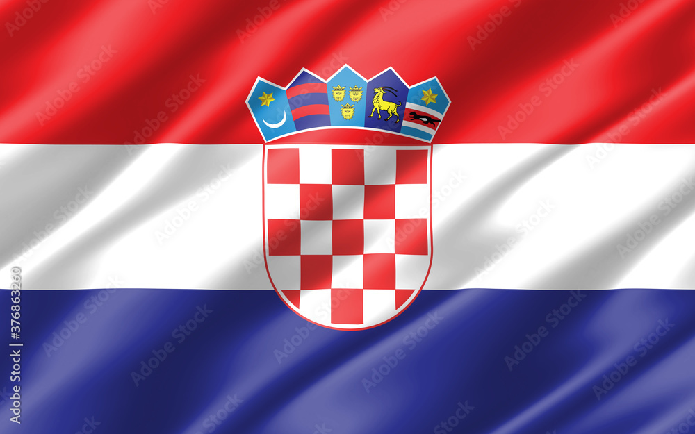 Naklejka premium Silk wavy flag of Croatia graphic. Wavy Croatian flag illustration. Rippled Croatia country flag is a symbol of freedom, patriotism and independence.
