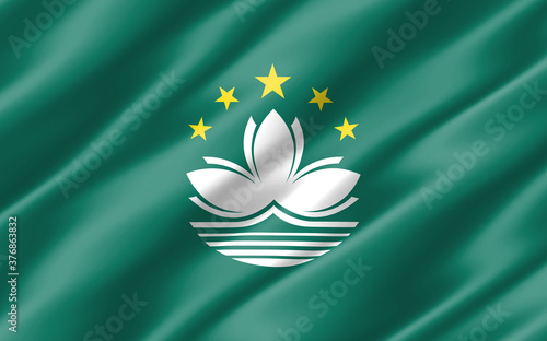Silk wavy flag of Macau graphic. Wavy Macanese flag illustration. Rippled Macau country flag is a symbol of freedom, patriotism and independence.