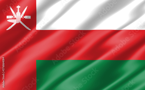 Silk wavy flag of Oman graphic. Wavy Omani flag illustration. Rippled Oman country flag is a symbol of freedom, patriotism and independence.