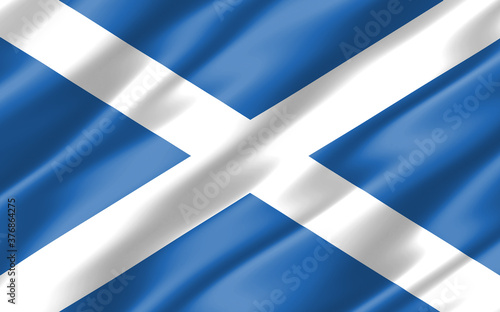 Silk wavy flag of Scotland graphic. Wavy Scottish flag illustration. Rippled Scotland country flag is a symbol of freedom, patriotism and independence.