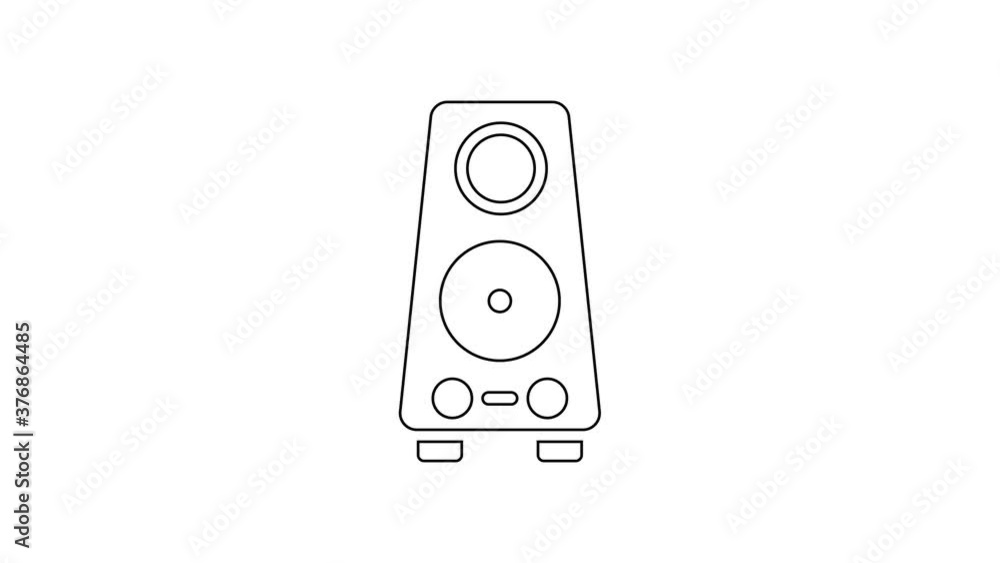 Black line Stereo speaker icon isolated on white background. Sound system speakers. Music icon. Musical column speaker bass equipment. 4K Video motion graphic animation. Black line Stereo speaker icon isolated on white background. Sound system speakers. Music icon. Musical column speaker bass equipment. 4K Video motion graphic animation.