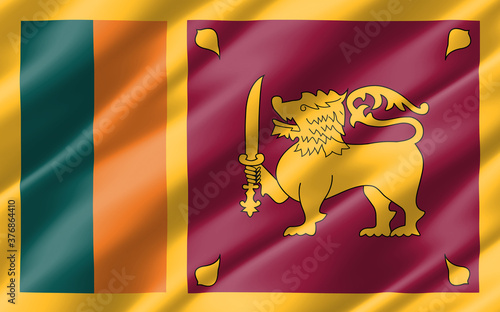 Silk wavy flag of Sri Lanka graphic. Wavy Sri Lankan flag illustration. Rippled Sri Lanka country flag is a symbol of freedom, patriotism and independence.